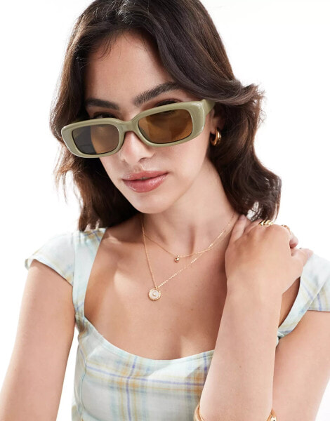 ASOS DESIGN mid square sunglasses in green