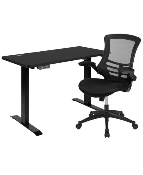 Electric Height Adjustable Standing Desk With Mesh Executive Chair