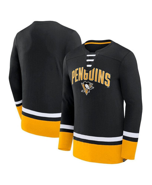 Men's Black Pittsburgh Penguins Back Pass Lace-Up Long Sleeve T-shirt