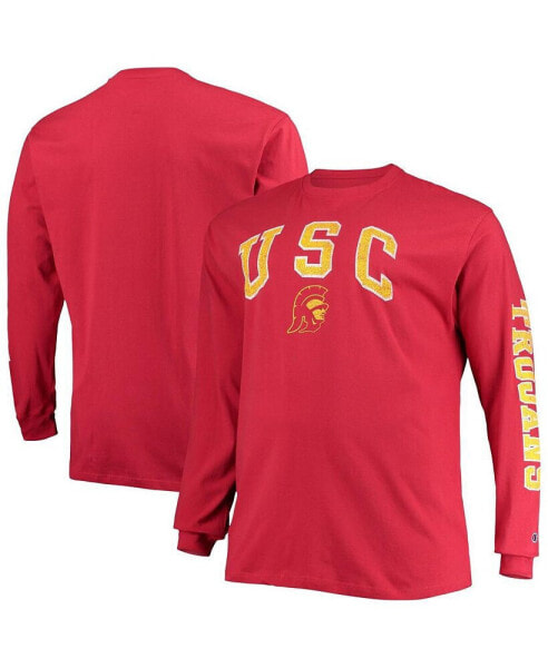 Men's Cardinal Distressed USC Trojans Big and Tall 2-Hit Long Sleeve T-shirt