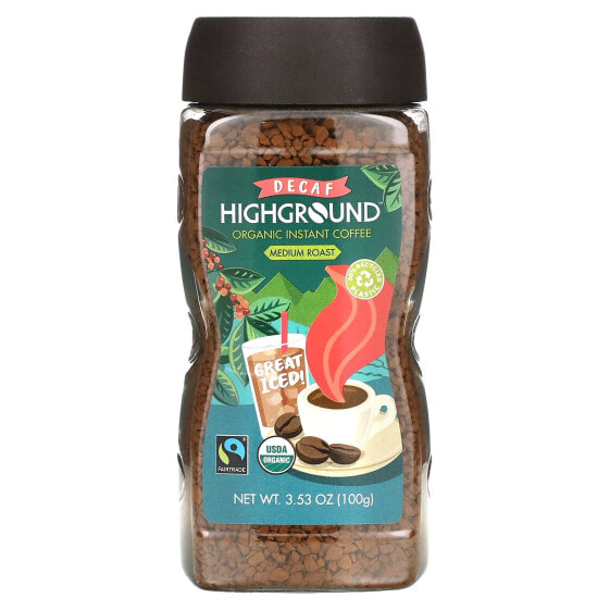 Highground Coffee, органический растворимый кофе, средняя обжарка, без кофеина, 100 г (3,53 унции)