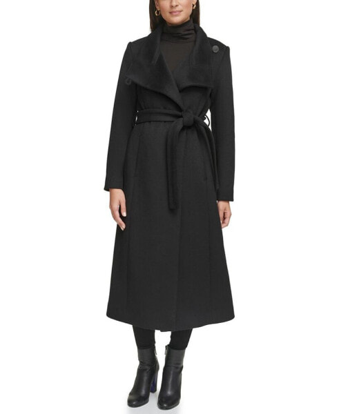 Women's Belted Maxi Wool Coat with Fenced Collar