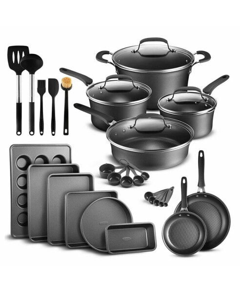 Cookware Set - 23 Piece - Multi-Sized Cooking Pots with Lids, Skillet Fry Pans and Bakeware - Reinforced Pressed Aluminum Metal - Suitable for Gas, Electric, Ceramic and Induction by BAKKEN Swiss