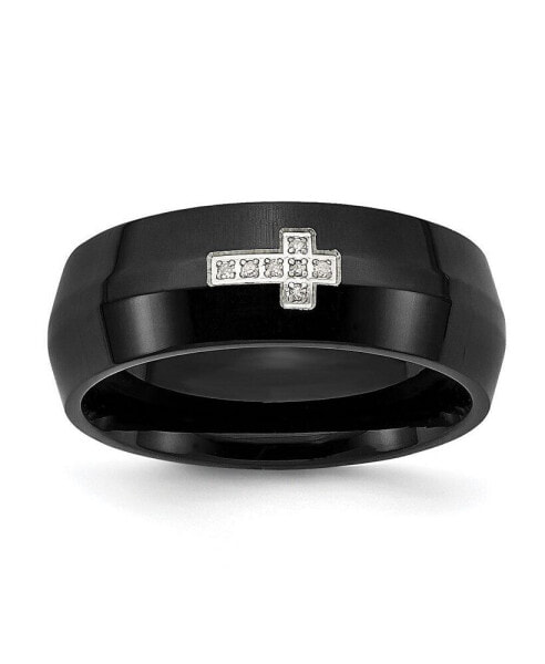 Stainless Steel Black IP-plated Cubic Zirconia Cross Band Ring