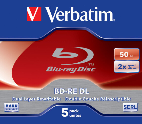 Verbatim BD-RE DL 50GB 2 x 5 Pack Jewel Case - 50 GB - Jewelcase - 5 pc(s)