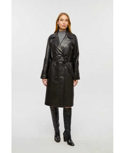 Women's Leather Trench Coat, Black