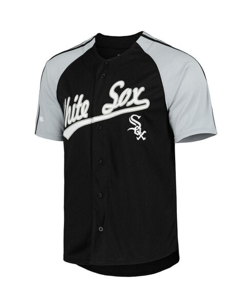 Men's Black Chicago White Sox Button-Down Raglan Fashion Jersey