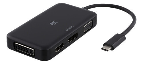 Deltaco USBC-MULTI - USB 3.2 Gen 1 (3.1 Gen 1) Type-C - Black - DisplayPort - VGA - 55 mm - 95 mm - 15 mm