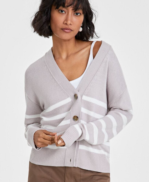 Women's V-Neck Striped Cardigan, Created for Macy's