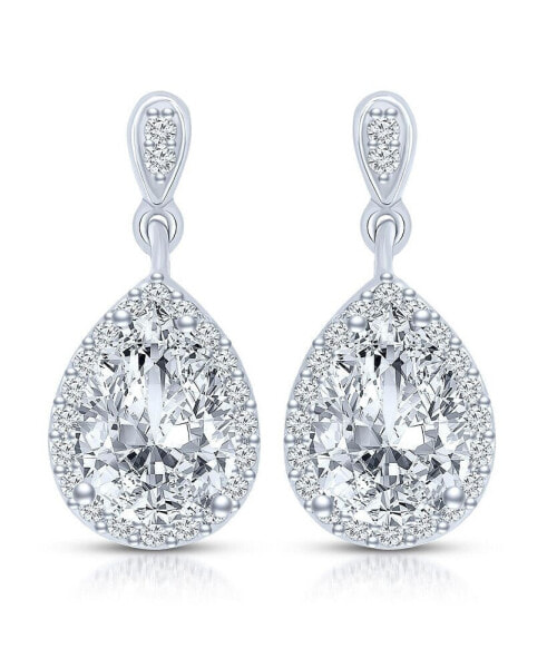 Cubic Zirconia Sterling Silver White Gold Plated Pear Shape Drop Earrings