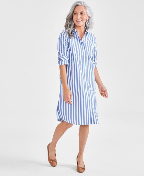Women's Cotton Striped Shirtdress, Regular & Petite, Created for Macy's