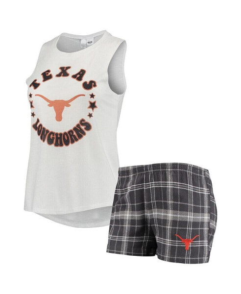 Women's Charcoal, White Texas Longhorns Ultimate Flannel Tank Top and Shorts Sleep Set