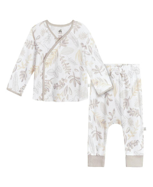 Baby Boys Baby Neutral Natural Leaves Top and Pant Take Me Home Set