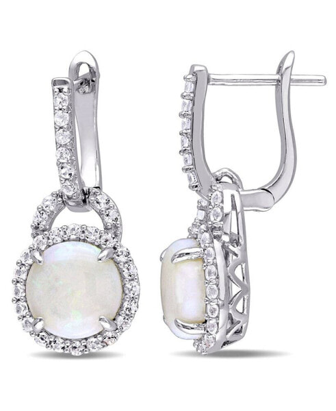 Opal (2-1/5 ct. t.w.) and White Topaz (7/8 ct. t.w.) Hinged Hoop Charm Earrings in Sterling Silver
