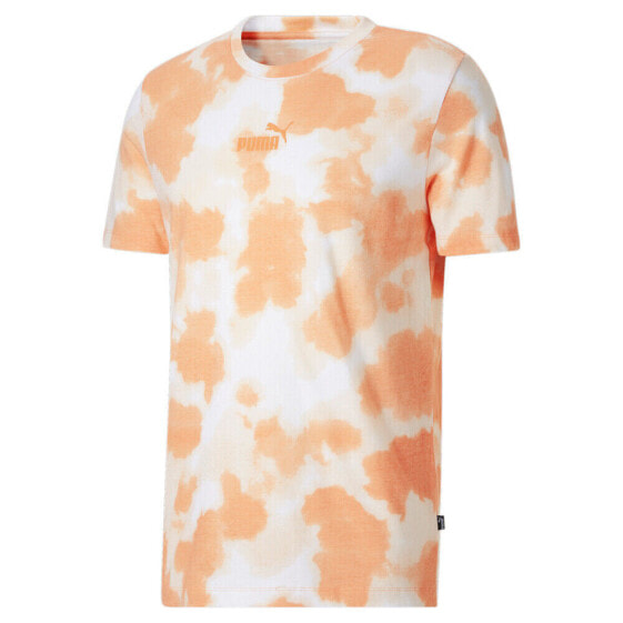 Puma Cloud Tie Dye Crew Neck Short Sleeve T-Shirt Mens Orange Casual Tops 678790