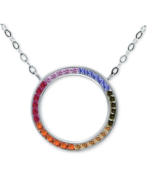 Rainbow Cubic Zirconia Circle Pendant Necklace in Sterling Silver, 16" + 2" extender, Created for Macy's