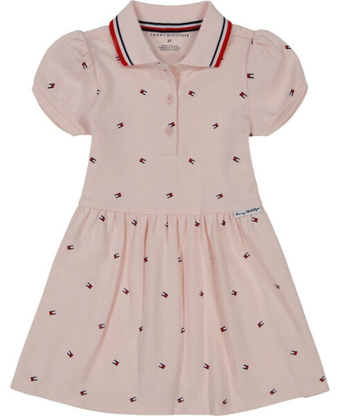 Little Girls Pique Polo Logo-Print Short Sleeve Dress