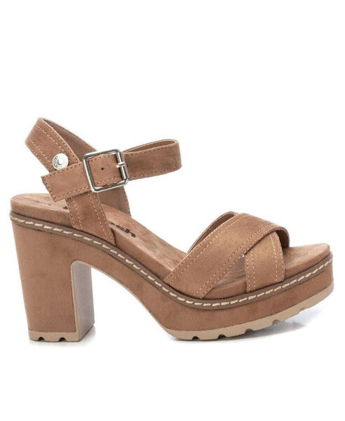 Women's Heeled Suede Sandals With Platform By Light Brown