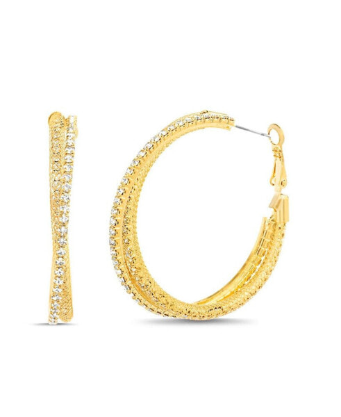 Rhinestone Textured Hoop Earrings