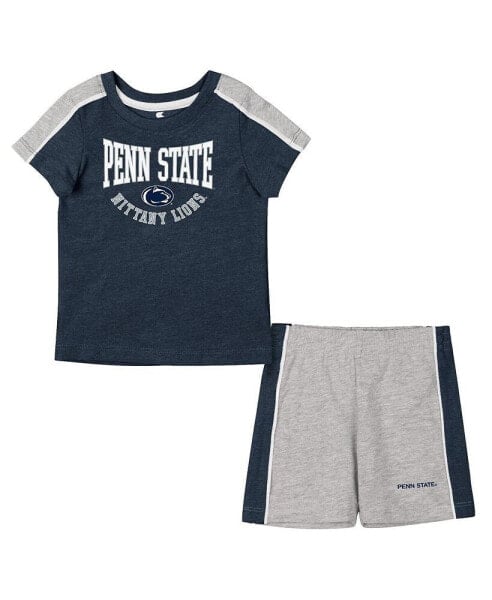 Комплект для малышей Colosseum для мальчиков и девочек Navy, Heather Gray Penn State Nittany Lions Norman (футболка и шорты)