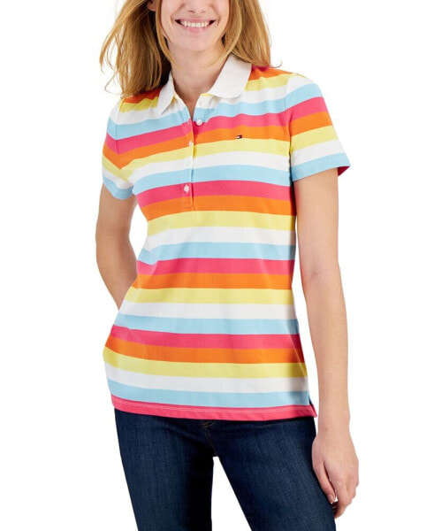 Women's Cotton Colorful Stripes Polo Shirt