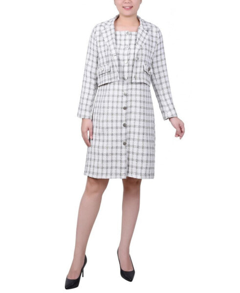 Платье NY Collection Petite с юбкой из твида и жакетом с длинным рукавом, комплект из 2 предметов
