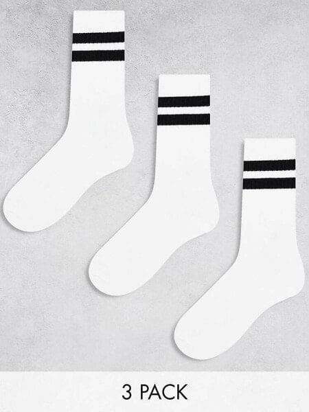 Weekday 3-pack stripe sport socks in white with black stripe