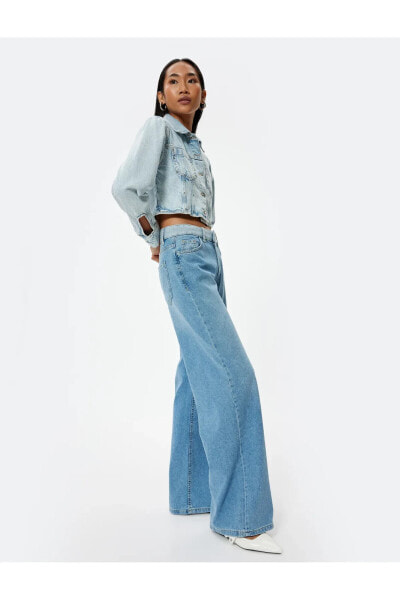 Geniş Paça Kot Pantolon Standart Bel Düğmeli - Bianca Wide Leg Jeans