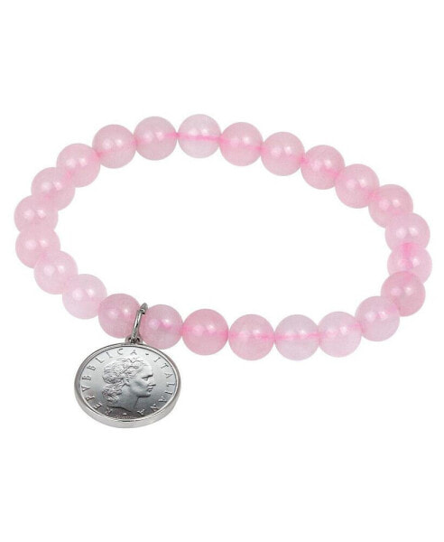 16544 Rose Quartz Bracelet with Italian 50 Lire Coin