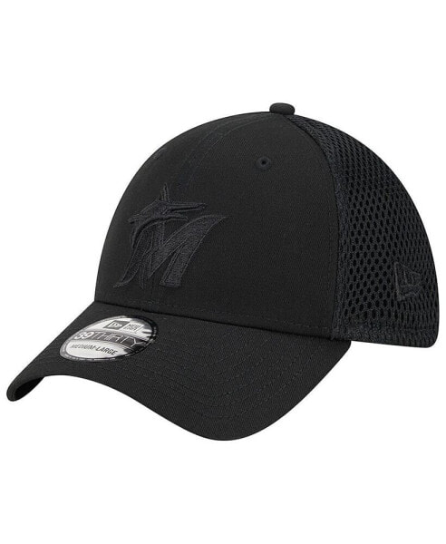 Men's Miami Marlins Black-on-Black Neo 39THIRTY Flex Hat