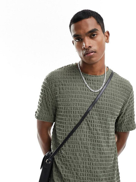 ASOS DESIGN t-shirt in sheer texture in khaki