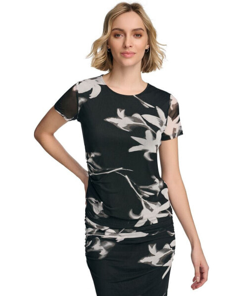 Women's Short Sleeve Floral-Print Top