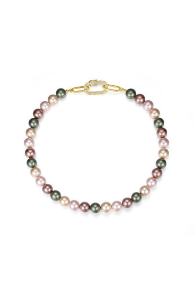 Shell Pearl Necklace with Gem-Encrusted Carabiner Lock (Small)