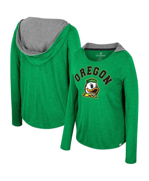 Women's Green Distressed Oregon Ducks Distressed Heather Long Sleeve Hoodie T-shirt