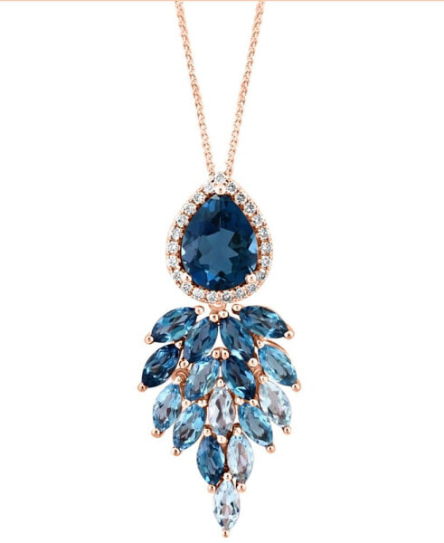 London Blue Topaz (3-3/8 ct. t.w.), Sky Blue Topaz (1-5/8 ct. t.w.) & Diamond (1/8 ct. t.w.) Cascading Pendant Necklace in 14k Rose Gold, 16" + 2" extender