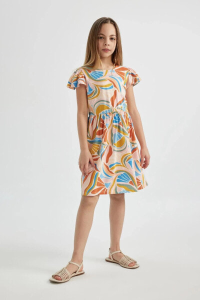 Kız Çocuk Çiçekli Kısa Kollu Elbise B4339A824SM
