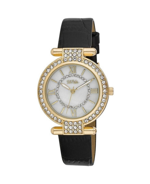 Women's Black Polyurethane Strap Stone Encrusted T-Bar Watch, 35mm