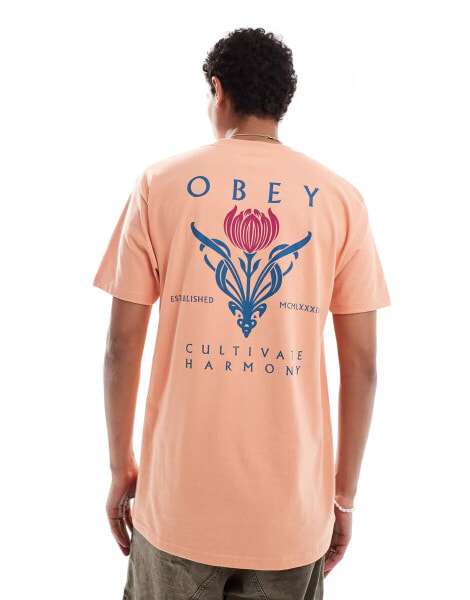 Obey cultivate harmony graphic t-shirt in orange