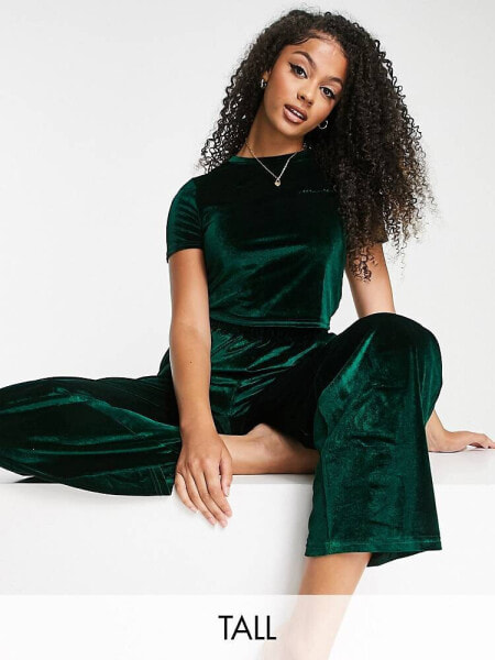 Missguided Tall velvet pyjama set in green