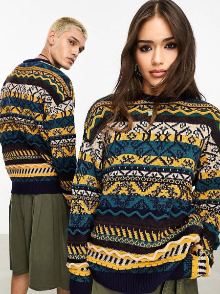 Reclaimed Vintage unisex fairisle jumper in green