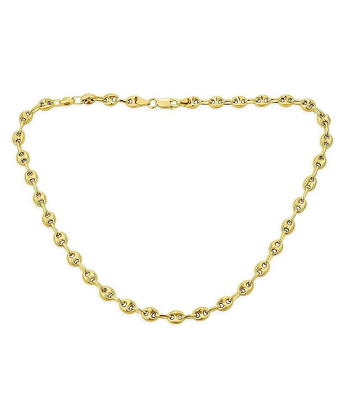 14K Gold Overlay Gold Overlay .925 Sterling Silver Chain Anchor Link Puff Mariner Chain Necklace For Men Women Nickel-Free 6MM 18 Inch