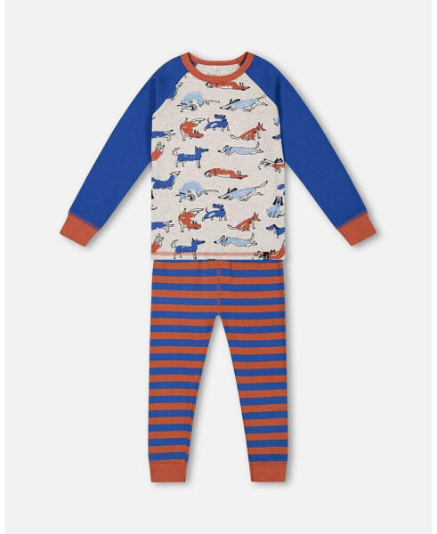 Baby Boys Baby Organic Cotton Two Piece Pajama Set Blue And Orange Stripe