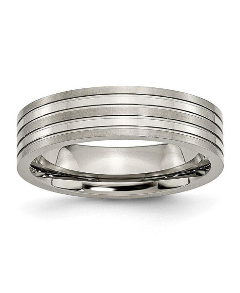 Titanium Brushed and Polished Grooved Wedding Band Ring