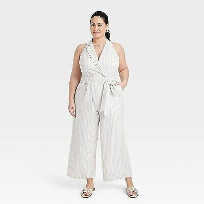 Women's Overt Occasion Jumpsuit - A New Day Cream Striped 2X