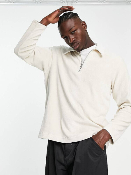 Weekday nano terry towelling zip polo in off-white