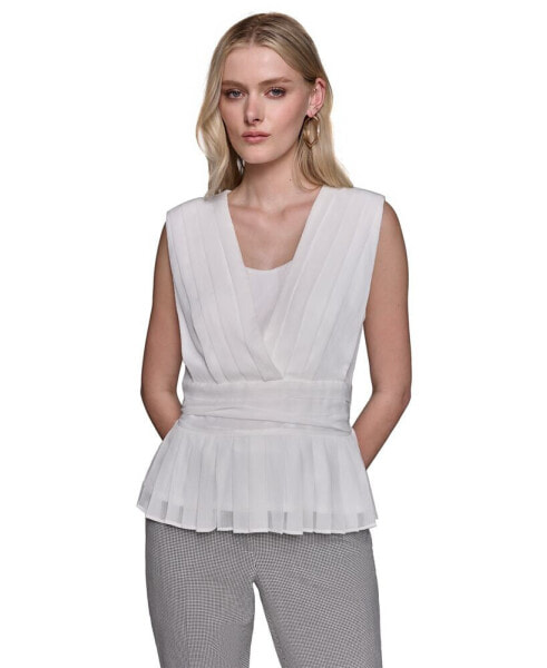 Women's Pleated Peplum Sleeveless Top