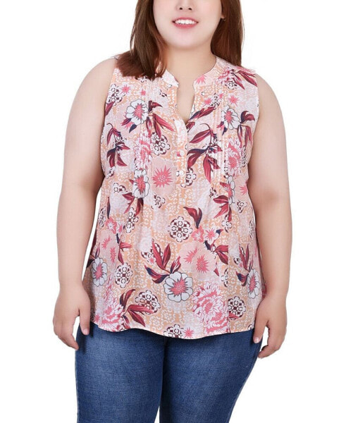 Plus Size Sleeveless Pintucked Blouse