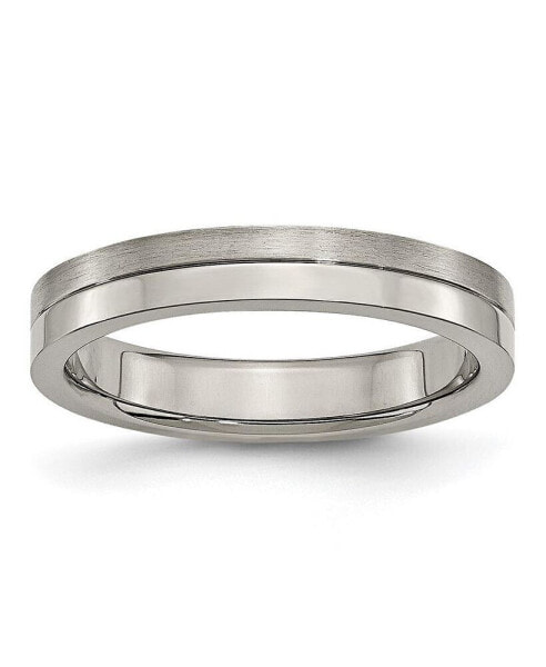 Titanium Brushed and Polished Grooved Wedding Band Ring