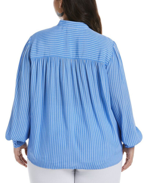 Plus Size Stripe Long Sleeve Popover Blouse