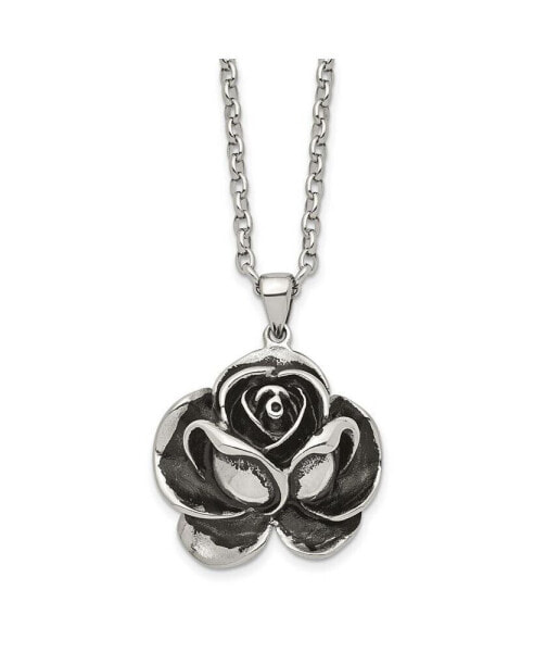 Chisel antiqued and Polished Flower Pendant on a Cable Chain Necklace
